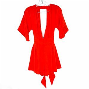 Olivaceous Orange V Neck Kimono Sleeve Romper Sz M
